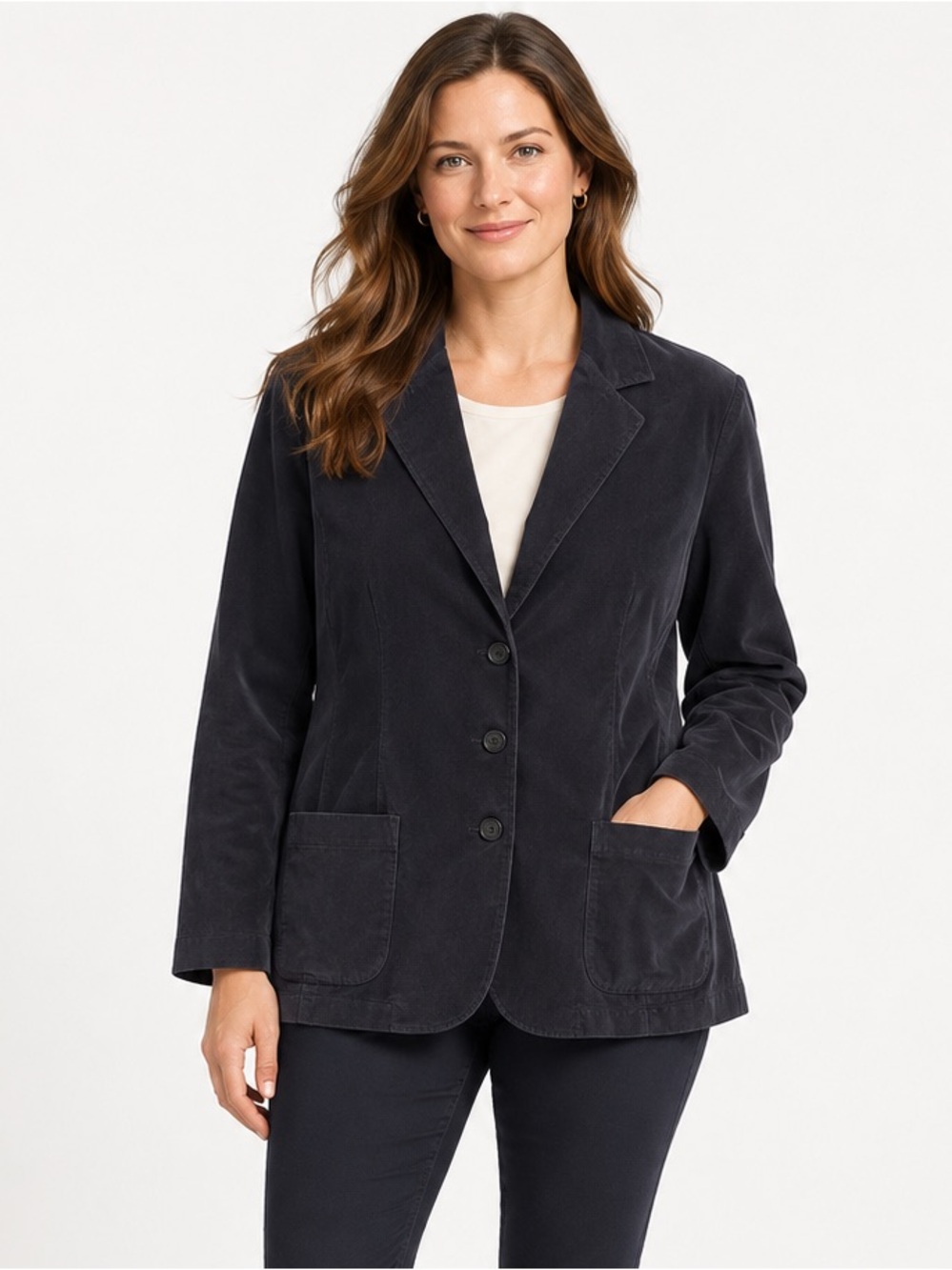 Lands' End Women's Notch Lapel Blazer in Dark Charcoal corduroy 26W